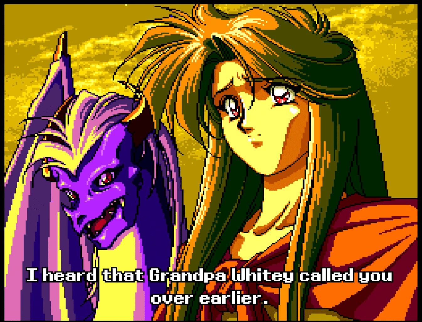 Atrushan and Tamrin Emerald Dragon: visual scene of Atrushan and Tamrin © 1994 Glodia / Alfa System