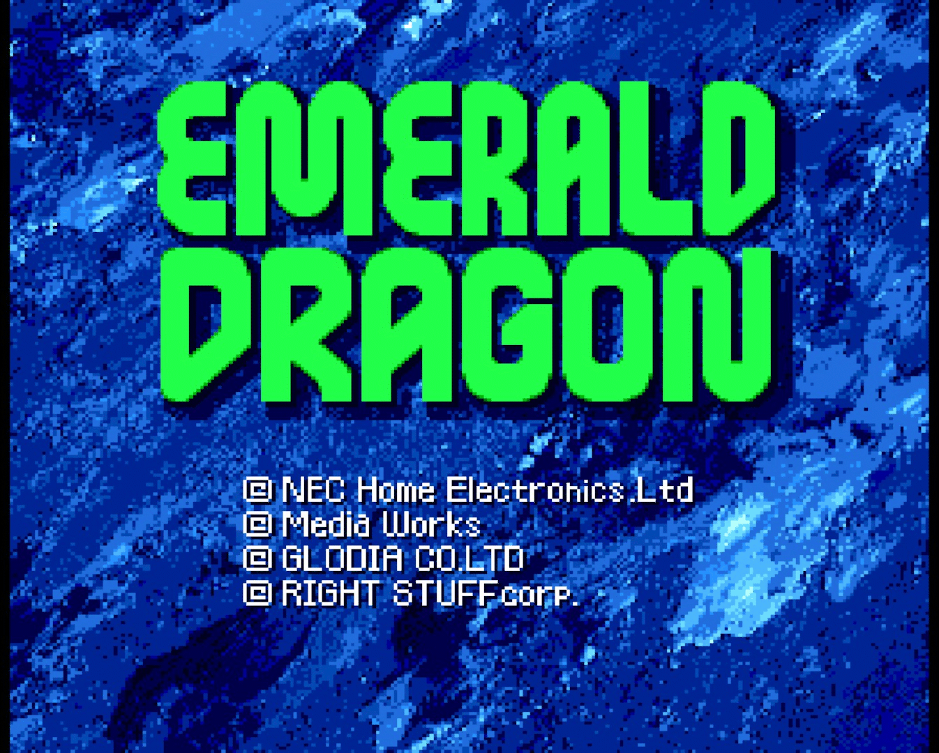 Emerald Dragon title screen Emerald Dragon: title screen © 1994 Glodia / Alfa System
